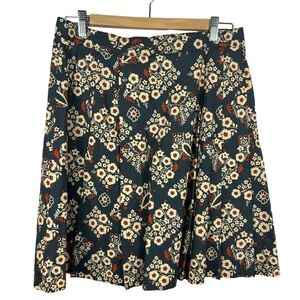 L.L. Bean Floral Pleated A Line Mini Skirt Size 8 Blue